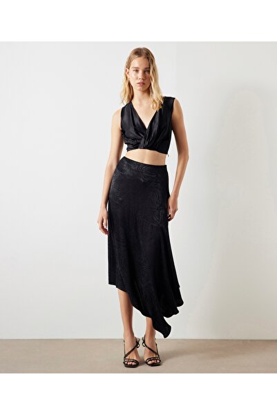 İpekyol Γυαλιστερή ανάγλυφη Crop Μπλούζα