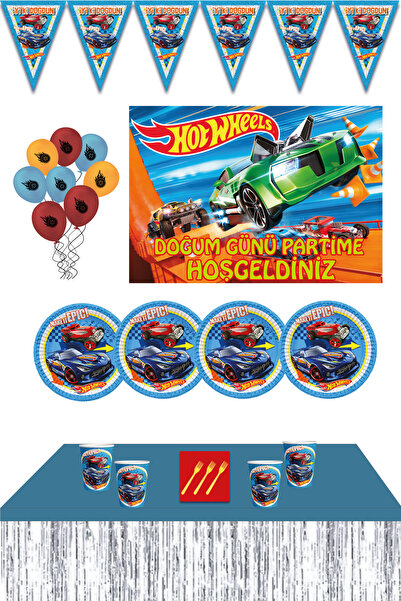 Parti Karnavalı 35x50 Cm Afişli Hot Wheels Masa Etekli 8 Kişilik Doğum Günü P...
