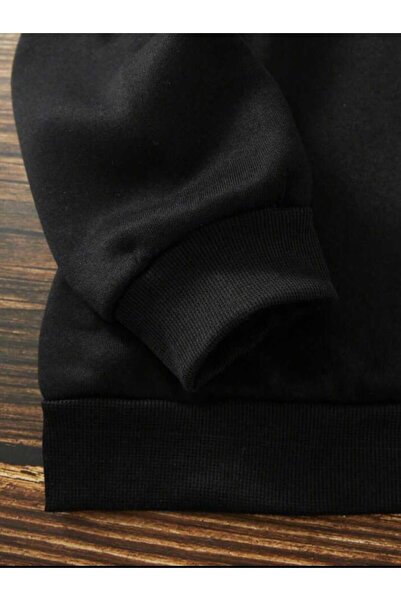 mercoledi New Years Baskılı Bisiklet Yaka Siyah Ünisex Oversize Sweatshirt