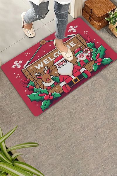 Valerine Life Christmas Sign with Santa Claus Welcome Door Mat 45x70cm