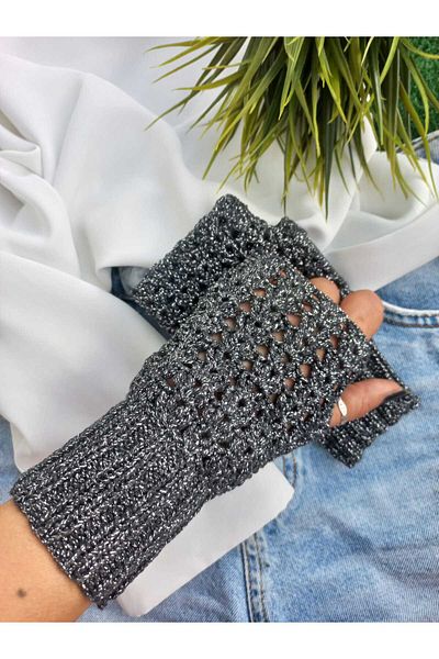 ZeynDesign Trendy Black Glitter Fingerless Gloves