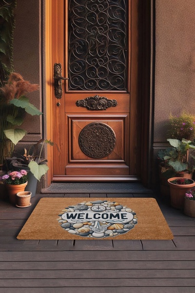 Valerine Life Çakıl Taşları ve Pusula Welcome Kapı Önü Paspası 45x70cm