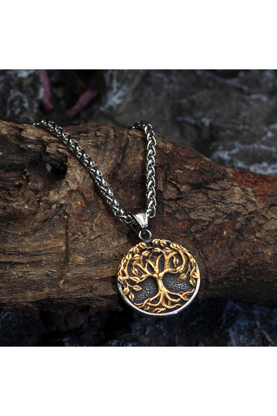 Viking Yggdrasil شجرة الحياة ورقة عزر مقاومة للتشوه الفولاذ المقاوم للصدأ 316L قلادة