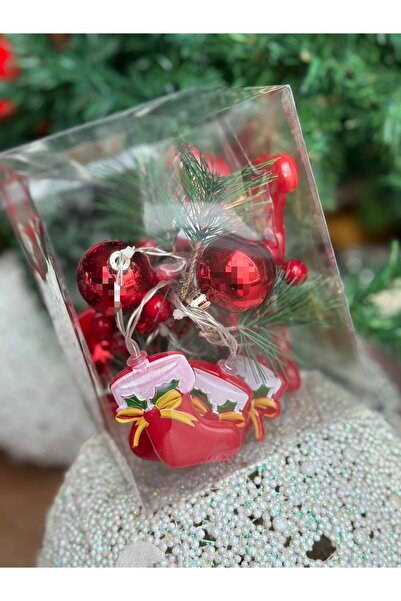 QUEEN AKSESUAR İthal lüks çam ağacı dekorasyon zilli Noel çorap top kokina led zincir yanıp sönen ağaç ışığı pilli