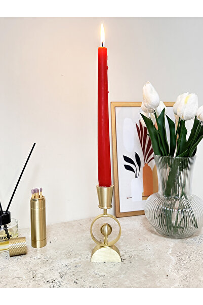 LUKREA Pirinç El Yapımı Tekli Yarım Konik Pirinç Şamdan