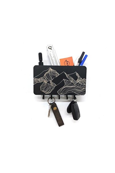 CajuArt Black Linear Decorative Keychain - Mountain Motif Compartmented Hanger