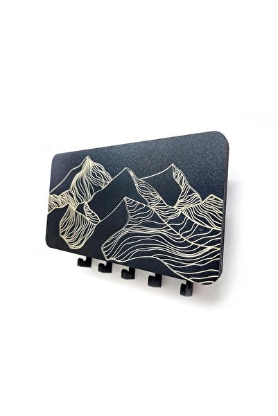 CajuArt Black Linear Decorative Keychain - Mountain Motif Compartmented Hanger