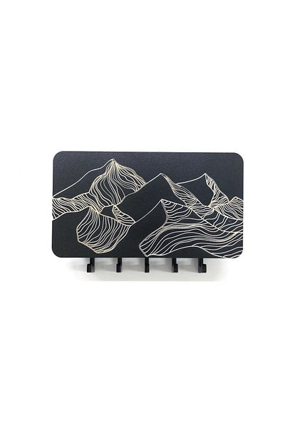 CajuArt Black Linear Decorative Keychain - Mountain Motif Compartmented Hanger