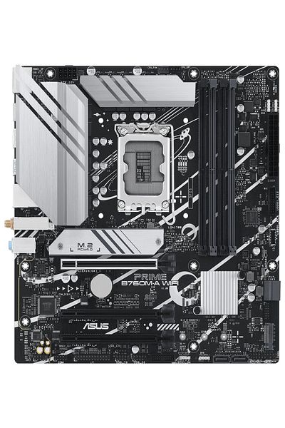 ASUS لوحة أم PRIME B760M-A مزودة بشبكة واي فاي وذاكرة DDR5 سعة 7200 وHDMI/DP ومنفذي M.2 وUSB3.2 AX وشبكة واي فاي وبلوتوث وAURA RGB وشبكة LAN بسرعة 2.5 جيجابت وmATX ASU