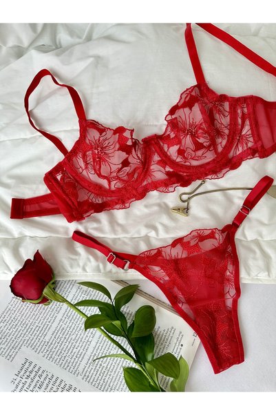Feruzdesign Linda Kırmızı Bralet Takımı