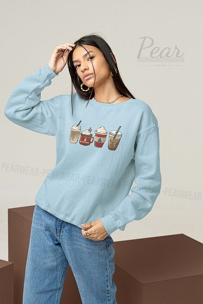 Pear Wear Hanorac de Anul Nou oversize, cu 3 fire, din aur roz, imprimat cu cafea