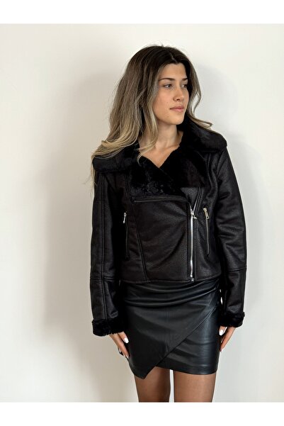 Enter Soft Textured Black Short Jacket with Fur Inside