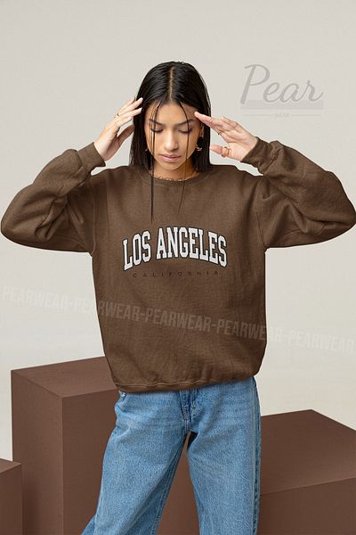 Pear Wear Дамски суитшърт с 3 нишки и повдигнат овърсайз принт Los Angeles