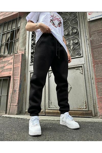 FİTGO Ανδρικό μαύρο Jogger ελαστικό πόδι Unisex αθλητική φόρμα κάτω