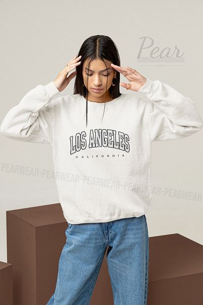 Pear Wear Hanorac supradimensionat cu 3 fire de damă cu imprimeu Los Angeles