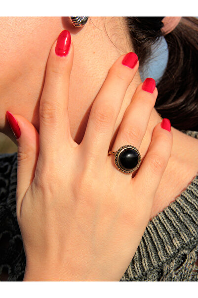 esha حجر طبيعي أونيكس دائري من الأحجار الكريمة الطبيعية خاتم مطرز عتيق قابل ل...