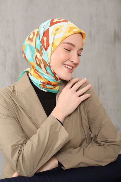 Modakaşmir Floral Patterned Soft Cotton Scarf Nile Green