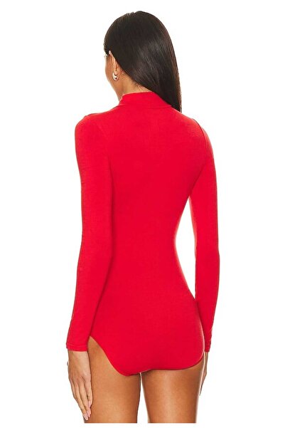 Zagrep Women's Red Bodysuit Turtleneck Does Not Show Underwear Imported Jersey Bodysuit