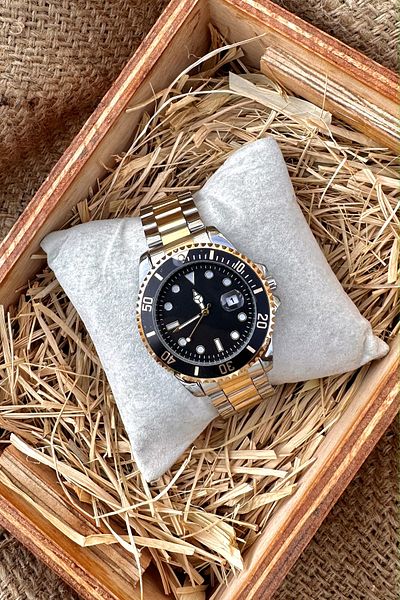 pierrose Gold Silver Double Color Metal Strap Stylish Design Men's Wristwatch