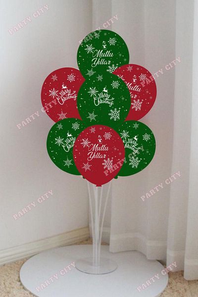Party City New Year's Balloon Stand Set of 7;Happy New Year-Merry Christmas Balloon