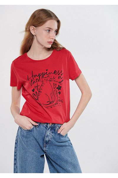 Mavi Cat Printed Red T-Shirt Slim Fit / Slim Fit 1611196-70471