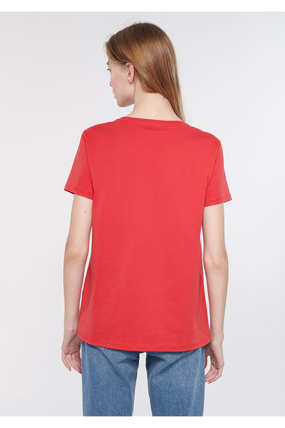 Mavi High Fives And Good Vibes Baskılı Kırmızı Tişört Slim Fit / Dar Kesim 1611545-70469