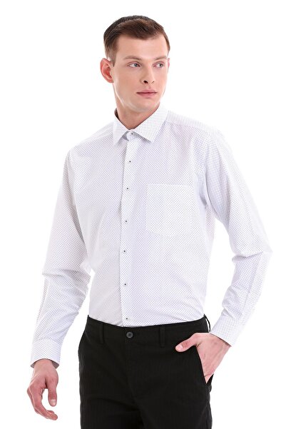 Hatemoğlu Синя класична сорочка з принтом, бавовняна, з вузьким коміром і довгими рукавами