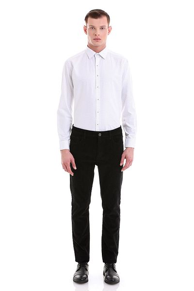Hatemoğlu Μαύρο Slim Fit εμπριμέ βαμβακερό μακρυμάνικο πουκάμισο με λεπτή λαιμόκοψη
