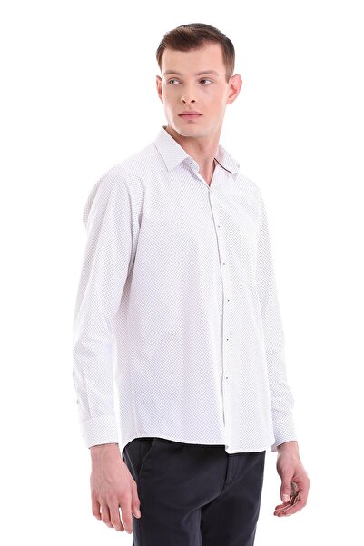 Hatemoğlu Бордовий класичний принт на бавовняній тканині, вузький комір, довгі рукави, класична сорочка