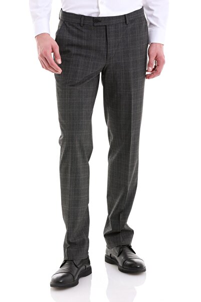 Hatemoğlu Siyah Regular Fit Kareli Yandan Cepli Kumaş Pantolon