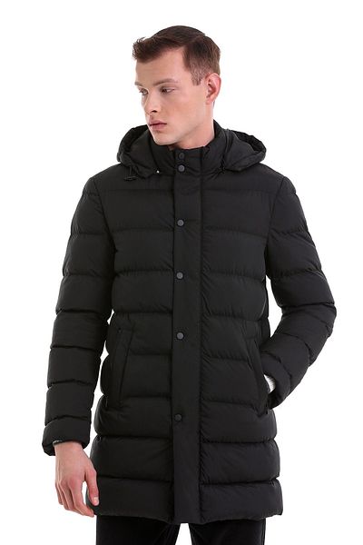 Hatemoğlu Μαύρο Slim Fit Judge Collar Hooded Basic παλτό