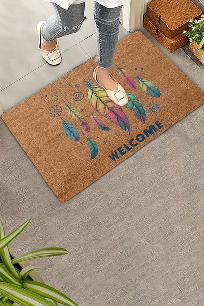 Valerine Life Exotic Colorful Feathers Welcome Door Mat 45x70cm