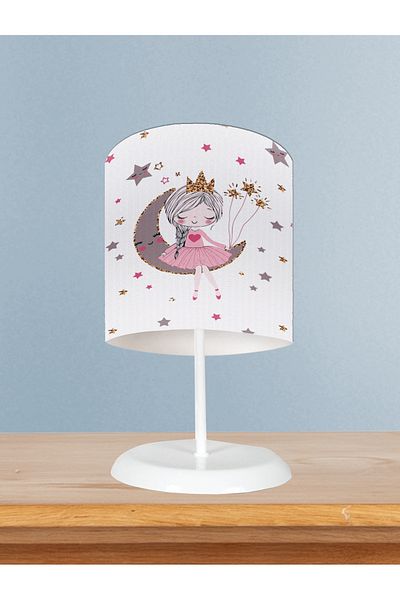 BAMBAŞKA MODA Baby and Children's Room Princess Girl Sitting on the Moon Patterned Lampshade