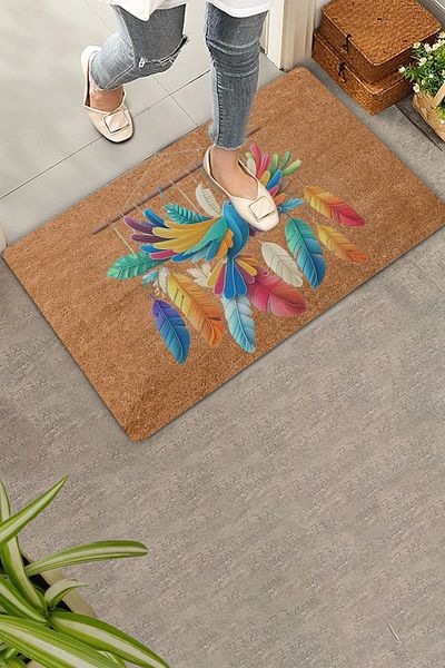 Valerine Life Embroidery Patterned Bird and Colorful Feathers Welcome Door Mat 45x70cm