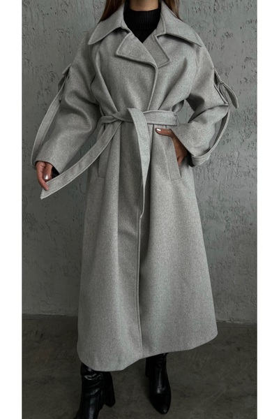 Laluvia Gray Sleeves Premium Coat with Pocket Detail