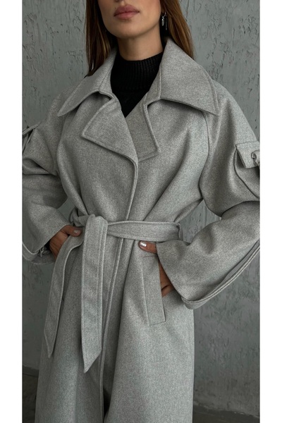 Laluvia Gray Sleeves Premium Coat with Pocket Detail