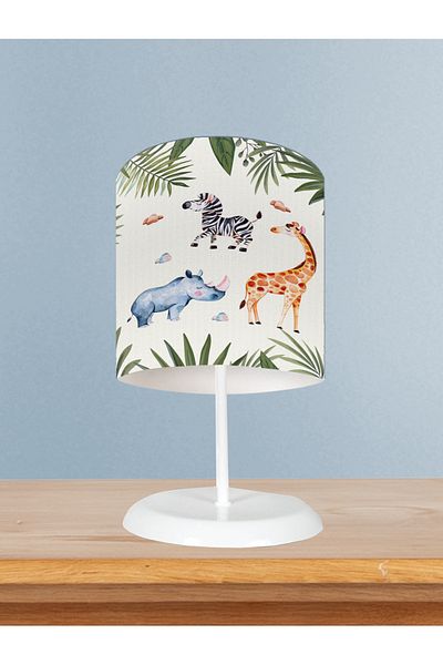 BAMBAŞKA MODA Baby and Children's Room Safari Animals Leaves Patterned Lampshade