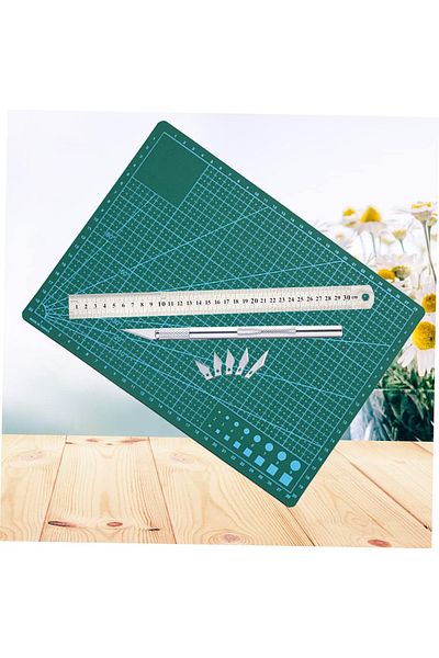 ACUTO Double Sided Cutting Pad A4 Cutting Mat Creator Knife 5 Spare Steel Ruler 30 cm A4 Cutting Set