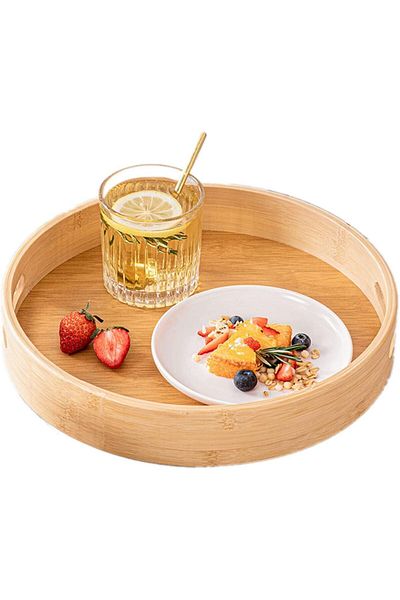 morponi 3-Piece Bamboo Luxury Serving Tray 3 Sizes Tea-Coffee Presentation Tray Round