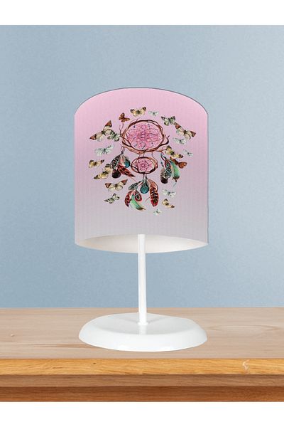 BAMBAŞKA MODA Baby and Children's Room Butterfly Patterned Pink Lampshade