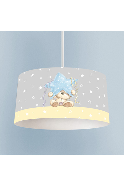 BAMBAŞKA MODA BEBEK VE ÇOCUK ODASI Yıldız ve Ayıcık Desenli Sarı Çizgili Avize