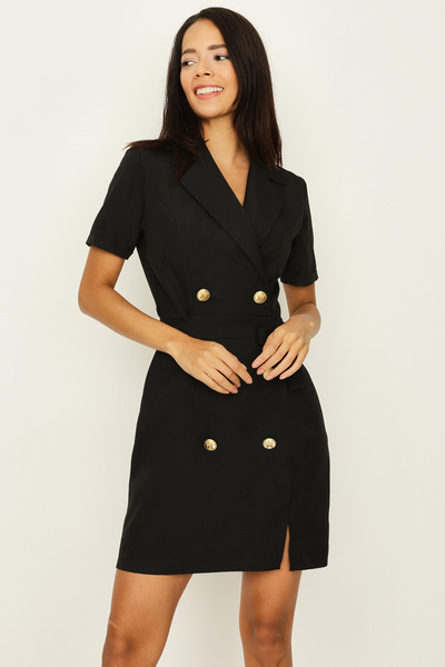 Select Moda Γυναικείο φόρεμα με μαύρο κουμπί με λεπτομέρεια ζωσμένο σακάκι