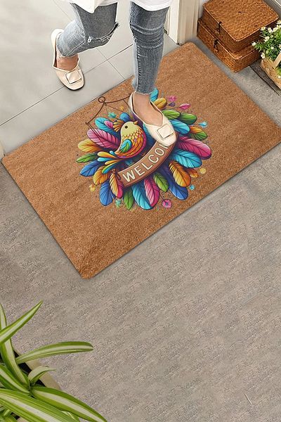 Valerine Life Colorful Feathers and Bird Themed Welcome Door Mat 45x70cm