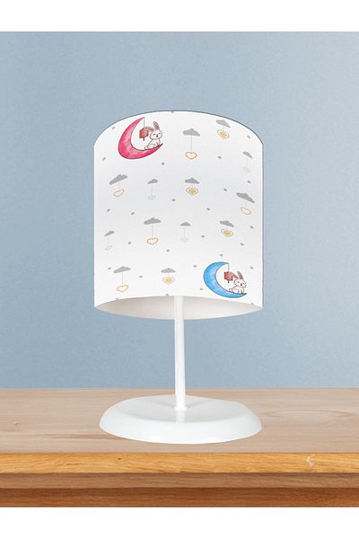 BAMBAŞKA MODA Baby and Children's Room Colorful Moon and Rabbit Patterned Lampshade
