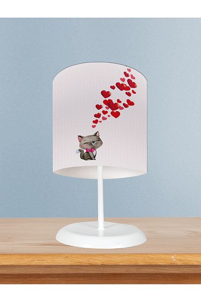 BAMBAŞKA MODA Home Baby and Children's Room Cat and Heart Patterned Lampshade