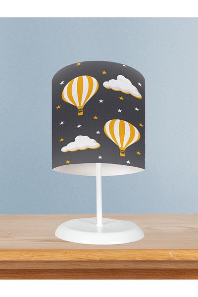 BAMBAŞKA MODA Baby and Children's Room Gray Lampshade with Flying Balloon and Cloud Pattern