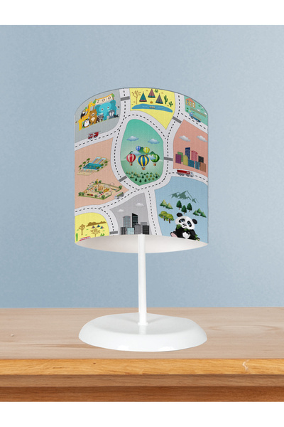 BAMBAŞKA MODA Baby and Children's Room Animal Tree and Road Figure Patterned Lampshade