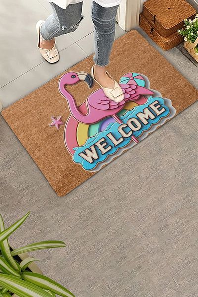 Valerine Life Rainbow and Flamingo Welcome Door Mat 45X70Cm