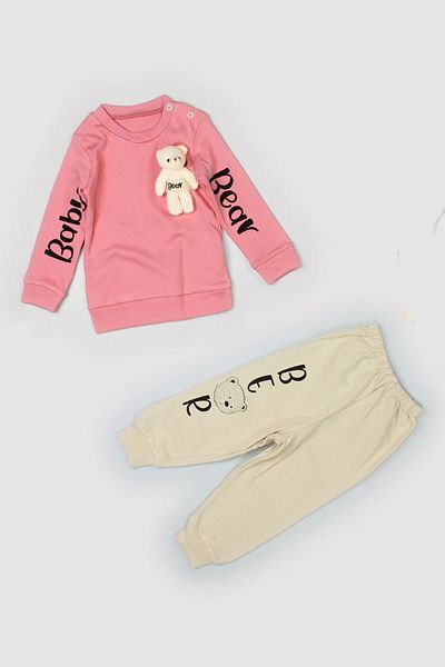Peki Seasonal Baby Girl Bear Printed Teddy Bear Toy Cotton Figured Style Suit Slim Fit 14201