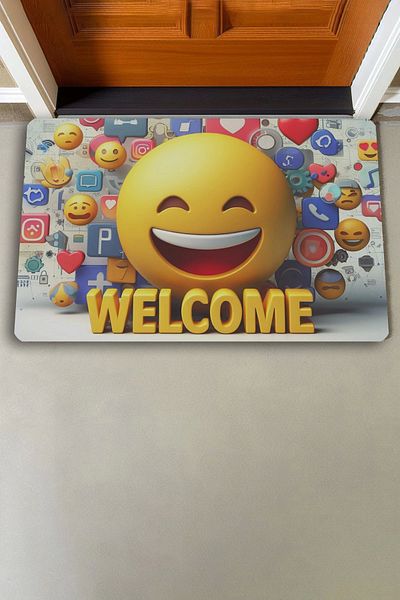 Valerine Life Smiling Face Emoji Welcome Door Mat 45x70cm